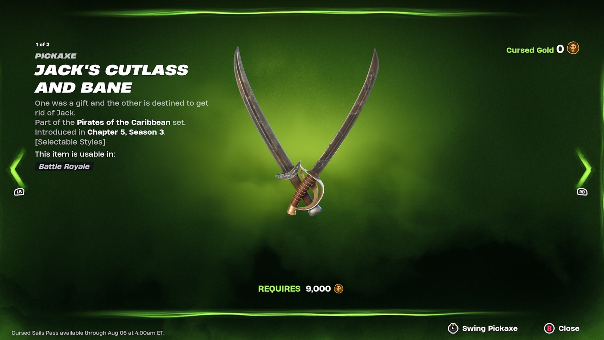 fortnite cursed sails jack&rsquo;s cutlass and bane basic reward menu