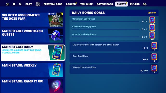 fortnite festival unlock your talent main stage challenge and quests menu