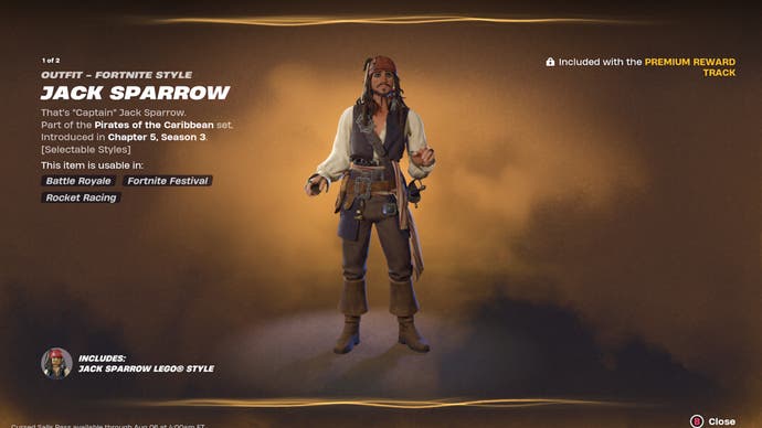 fortnite jack sparrow skin in rewards menu