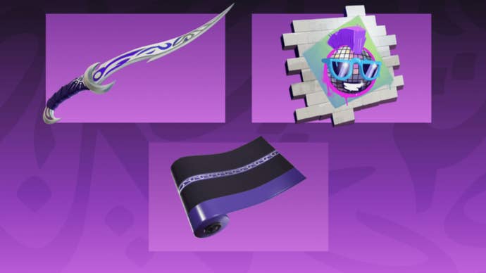 fortnite lantern trials 2024 rewards trio showing Disco Baller Spray, Moonlit Peace Wrap and The Nightblade Pickaxe.
