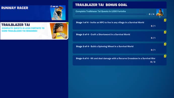 fortnite lego trailblazer tai quest list