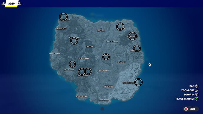 fortnite og hidden gnome locations marked on map
