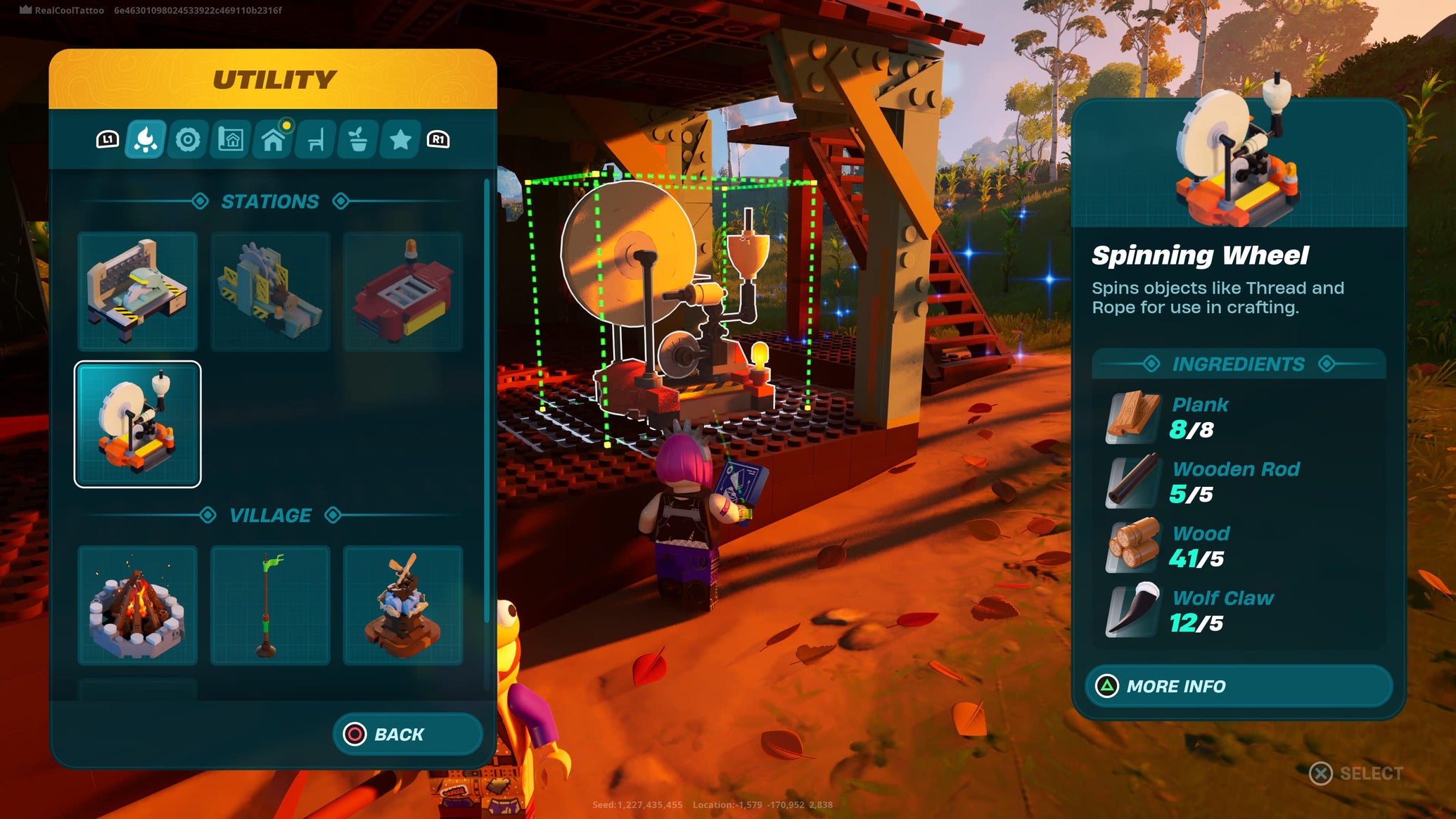 Power Chord using a spinning wheel to craft Cord in LEGO Fortnite - 1