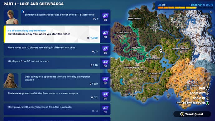 fortnite star wars event luke and chewbacca part one quest menu