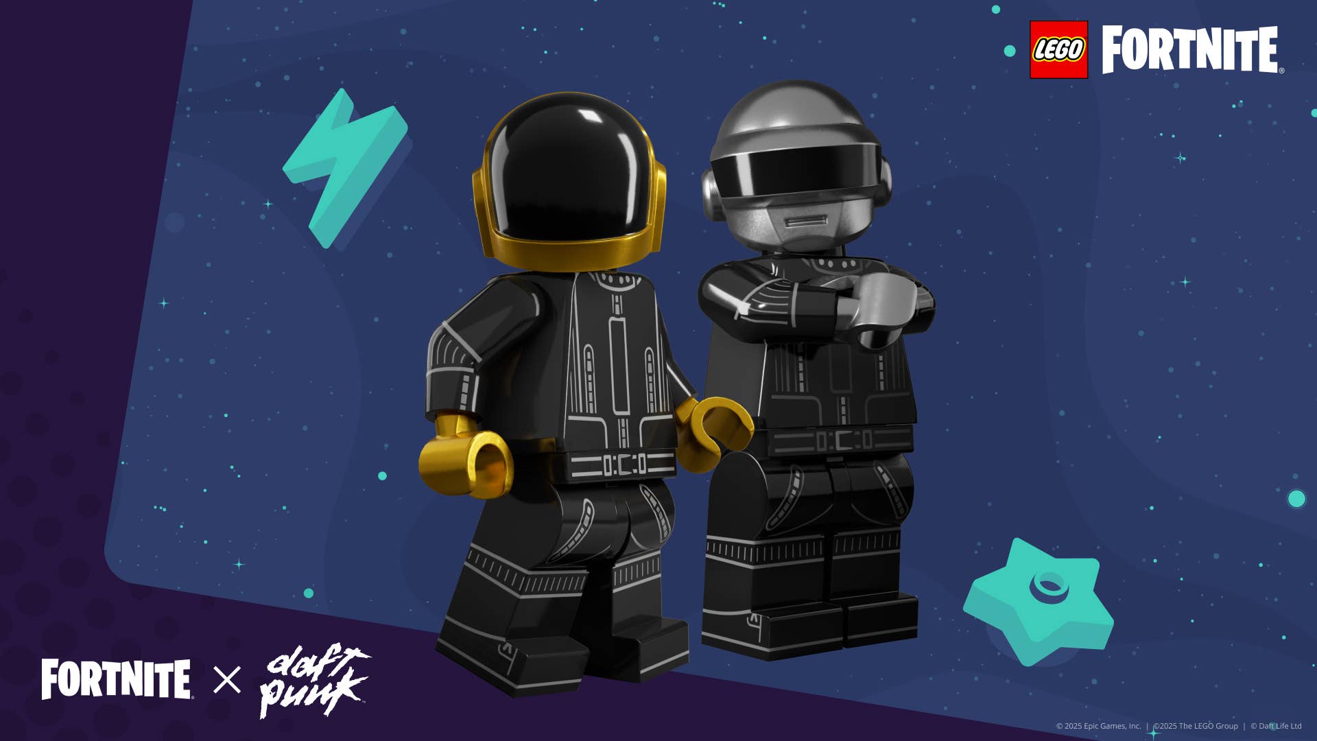 Imagem promocional do Fortnite mostrando duas figuras do DJ Robot