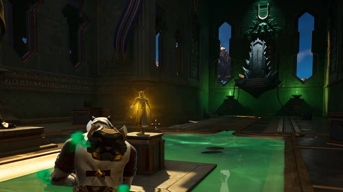 fortnite tiger player approaching hades god gold statue