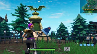 Fortnite: dance in front of a bat statue, in a way-above ground pool and on a seat for giants