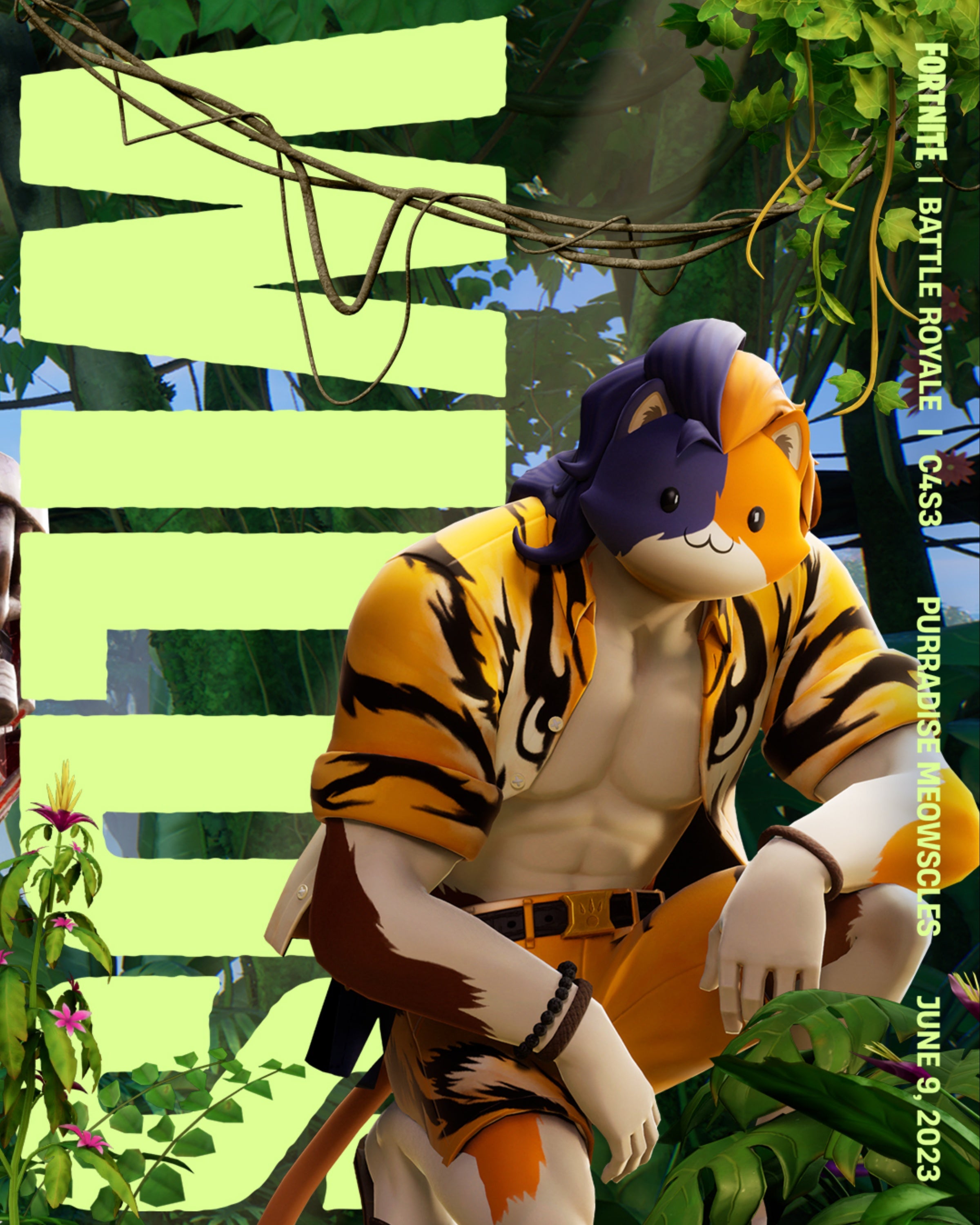 fortnite wilds official purradise meowscles skin promo art