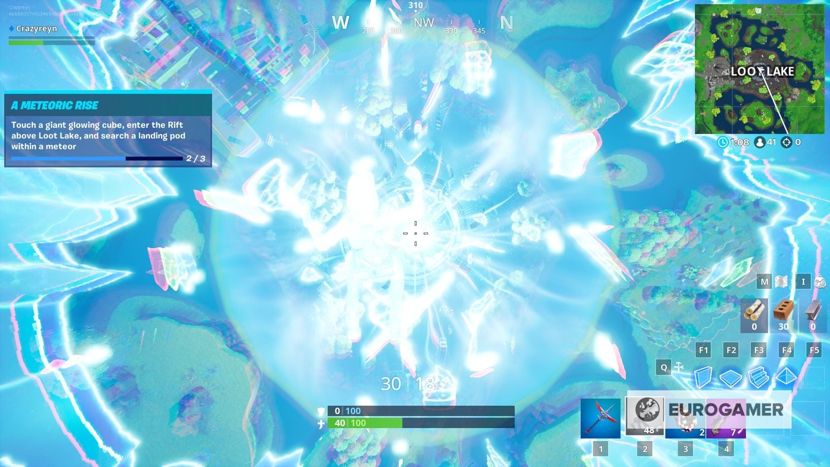 Fortnite - Touch a giant glowing cube, enter the Rift above Loot Lake ...