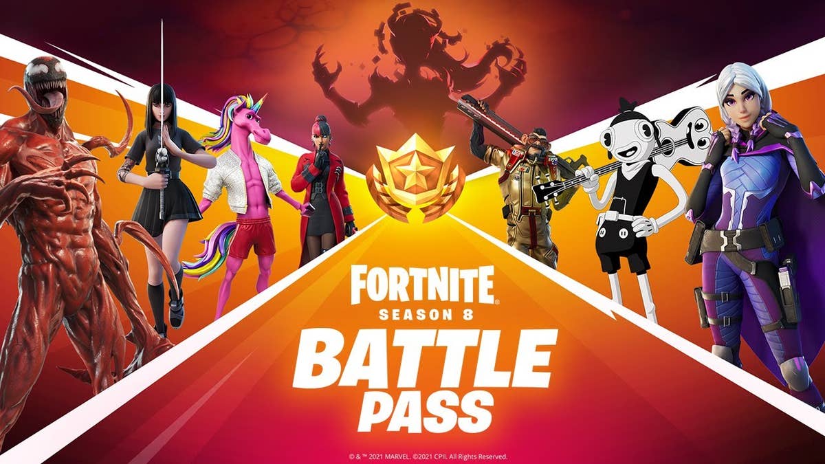 Fortnite Season 8 Battle Pass skins, including Charlotte, Kor