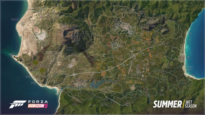 A top down view of Forza Horizon 5’s entire map