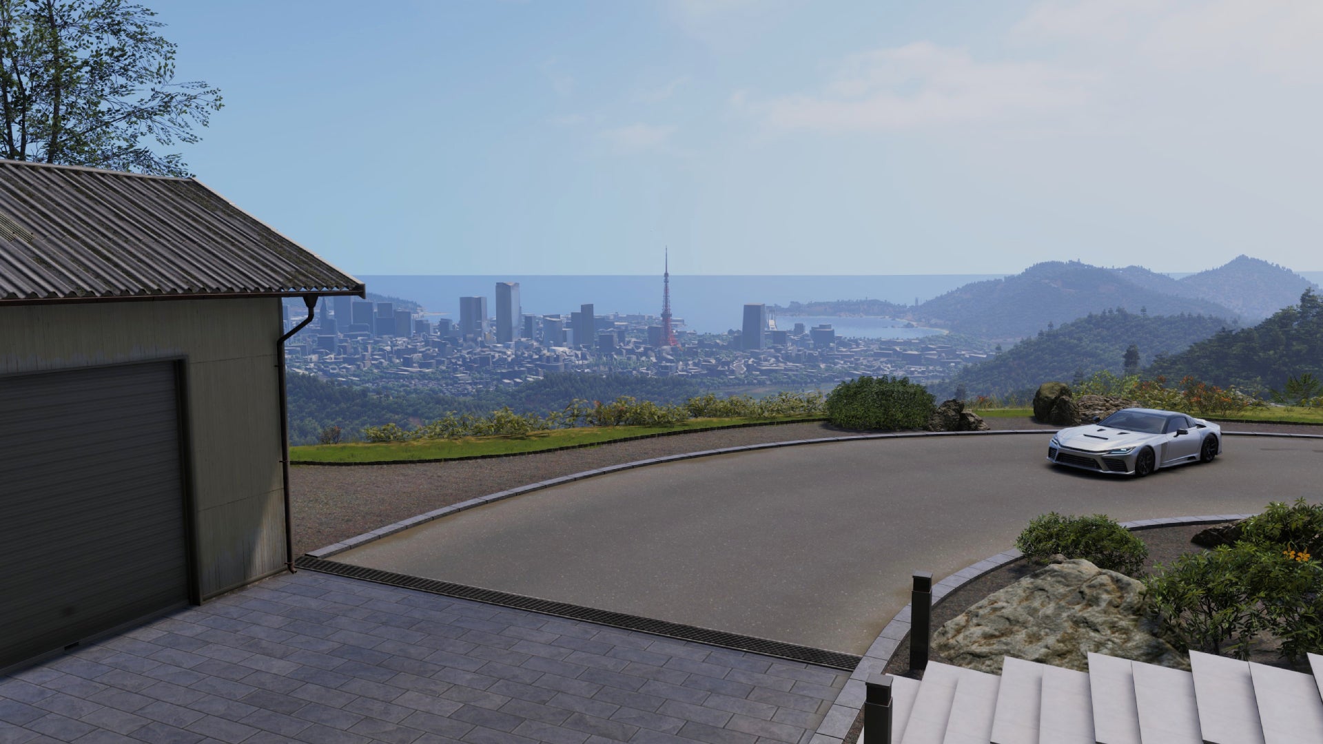 The view of Tokyo from the driveway of Forza Horizon 6's Vision House.