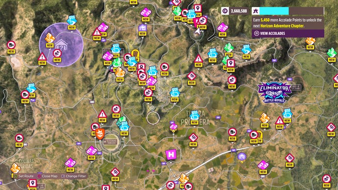 The map screen in Forza Horizon 5