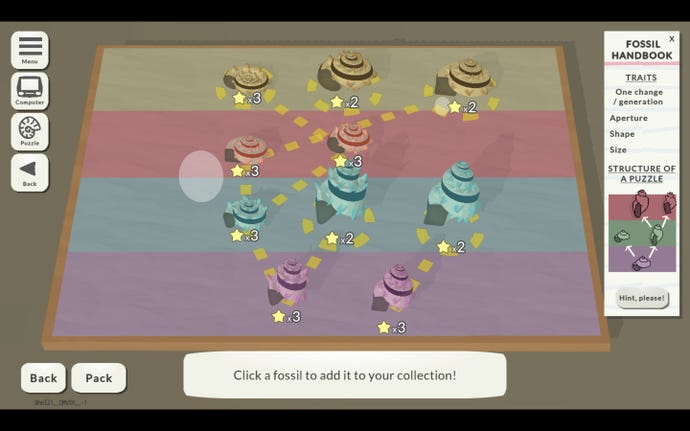 A scene showing multiple rows of fossils from Fossil Corner