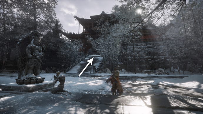 A large staircase leading to a temple in Black Myth Wukong.