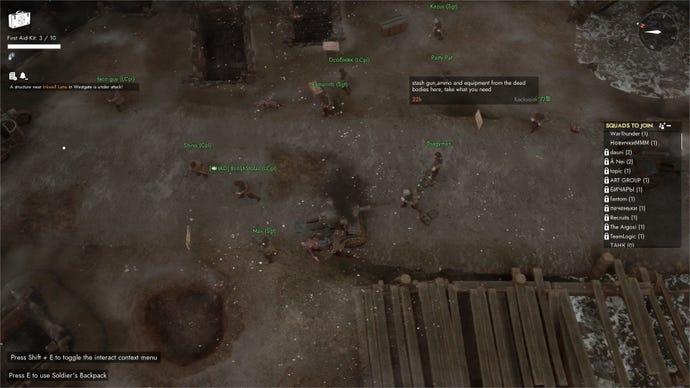 The soldiers of Foxhole storm across the screen, passing a broken enemy artillery gun.