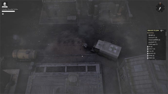 The player carries a critically wounded soldier from his ambulance.