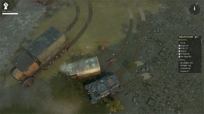 The player’s ambulance is caught between an enemy tank and truck.