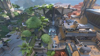 An aerial view of Fracture, it has one lush green side and another desserty side.