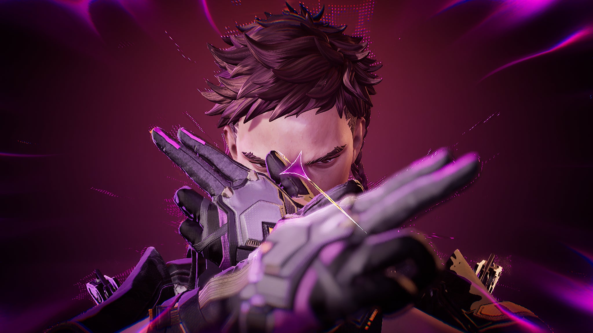 Spider, a character in Fragpunk, covering his face while raising hand signals to the camera. - 3