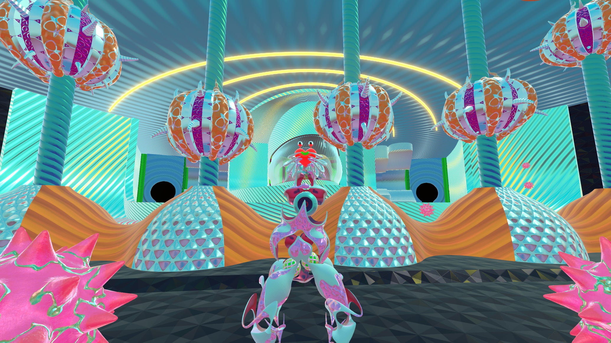 Exploring a 90s CGI-style space station in a screenshot from Fragrance Point's Steam Next Fest demo. - 1