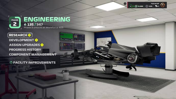 A car next to engineering menu in F1 25.
