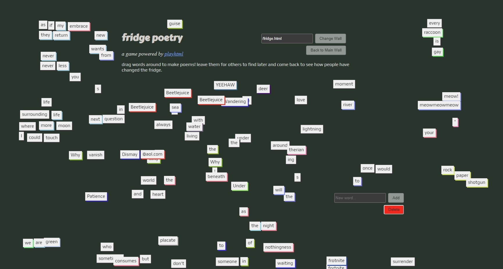 This web game lets you drag words around a communal fridge door to create poetry