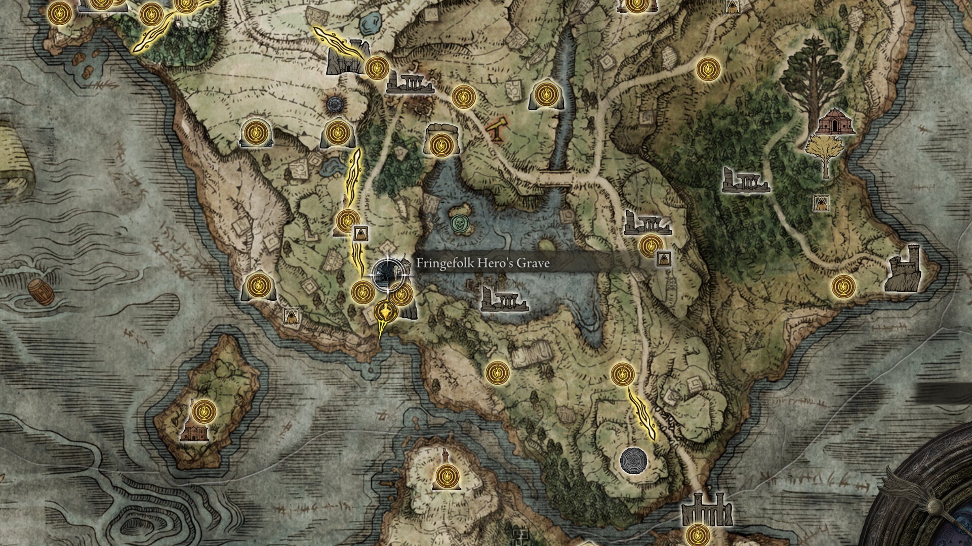 The Fringefolk Hero’s Grave location on the Elden Ring map. - 3