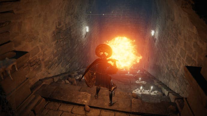 A fire trap inside the Fringefolk Hero’s Grave in Elden Ring.