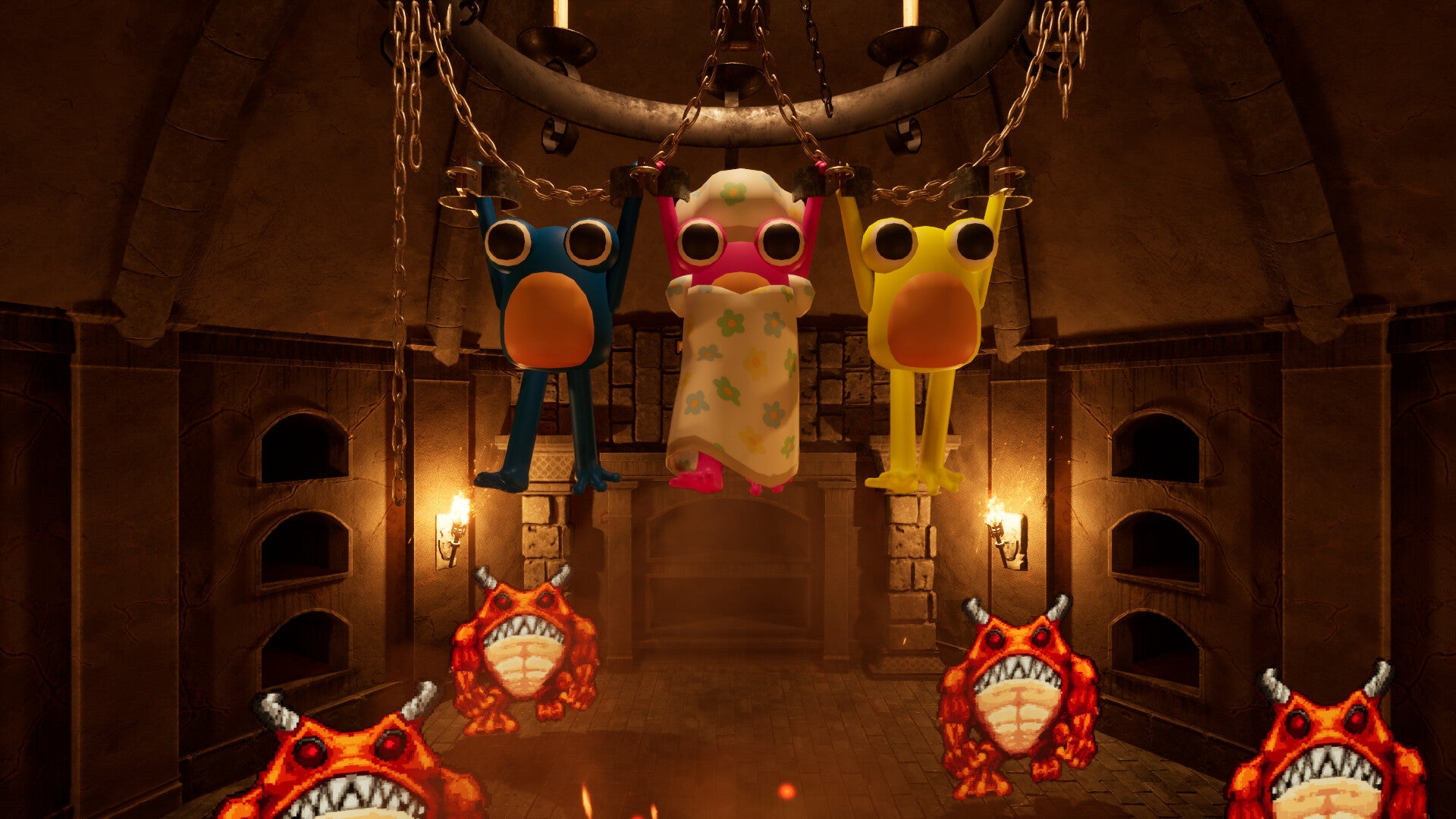 Nice frogs have been captured by demon frogs, or possibly toads. Save them, why don't you?!. - 1