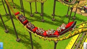 Rollercoaster Tycoon 3 screenshot showing a red rollercoaster.