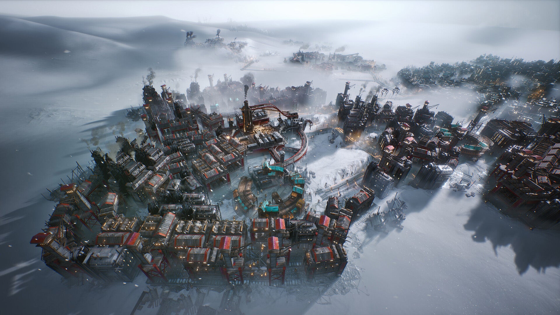 A snowfall covered, steampunk metropolis successful Frostpunk 2.