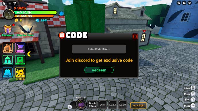 A screenshot of Fruit Reborn in Roblox showing the game’s codes screen.