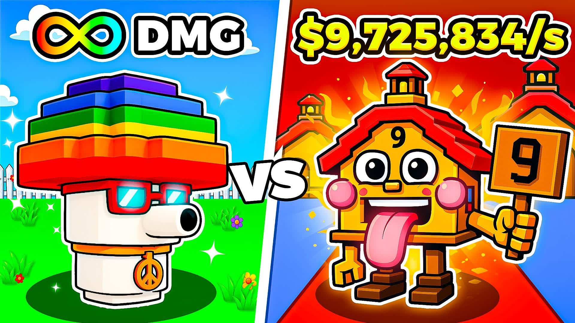 Key art from the Fortnite UGC Fruits vs Brainrots, depicting a square off between a cool mushroom and an anthropomorphic house. - 1