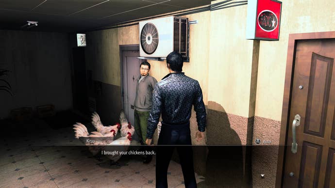 Fetching a man’s chickens in Like A Dragon: Gaiden.
