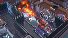 A doctor treating a patient in Galacticare by shooting a flamethrower at them