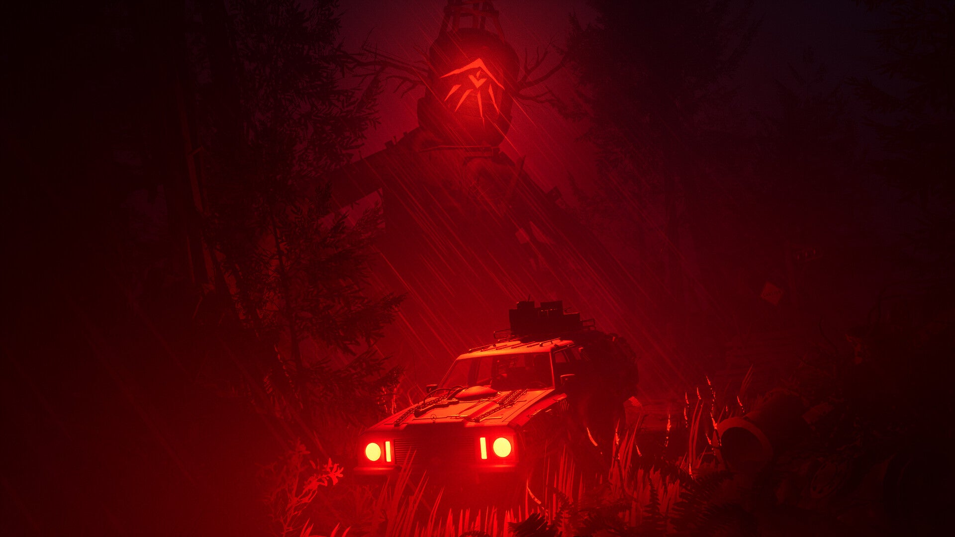 A spooky car   successful  Pacific Drive's Whisper successful  the Woods DLC.