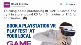 GAME charges people to try PlayStation VR in its shops