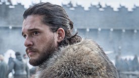 Jon Snow looks sadly over his fur-padded shoulder in Game of Thrones