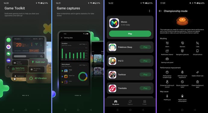 oneplus 12r screenshots showing the game launcher features