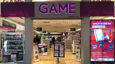 Exterior of the GAME store in Basingstoke. The lighting makes the bright pink store sign look a foreboding purple