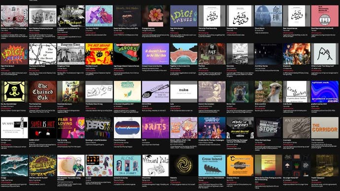 A collage of games and other products included with the Itch.io Games for Gaza charity bundle launched in October 2023