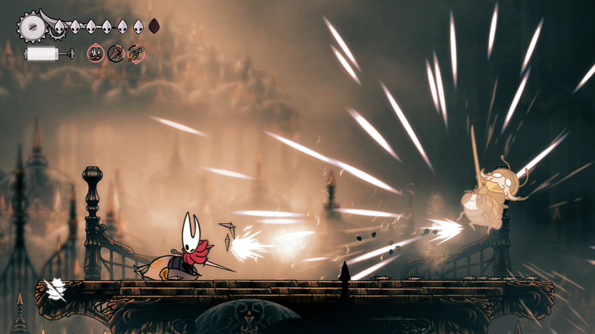 Hornet uses the Silkshot to blast away Garmond in Hollow Knight: Silksong. - 1