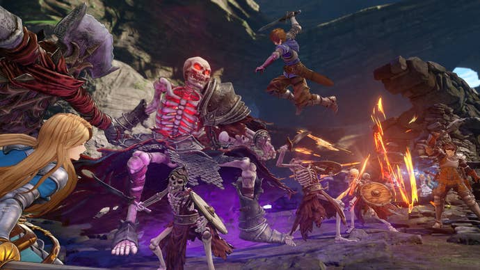 The Granblue Fantasy: Relink gang tackles a demonic skeleton called Gerasene.