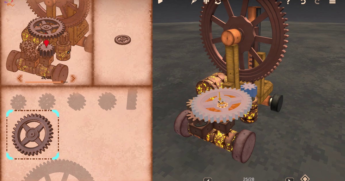 Geareo is an extremely pleasing clockwork building game featuring pull-out model kits with flippable paper manuals