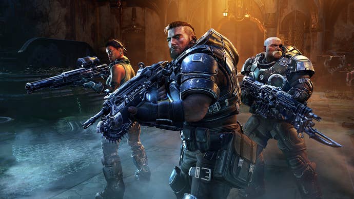 The squad in Gears Tactics artwork.