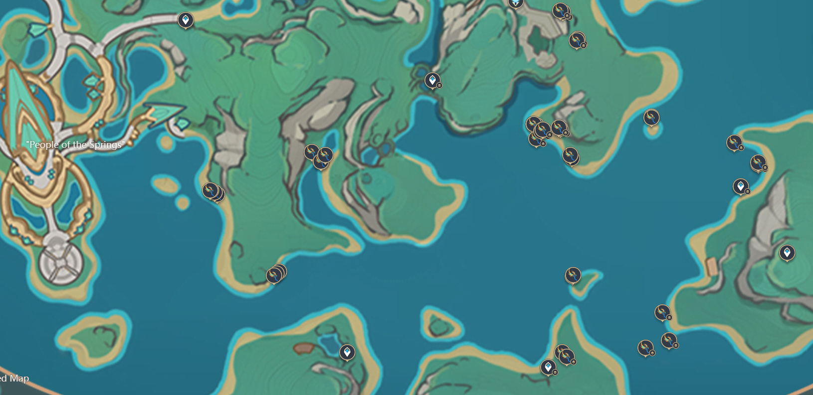 Genshin Impact map screenshot showing the region closer to the People of the Springs Village