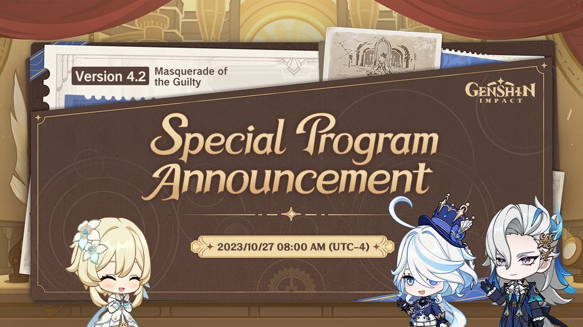 Artwork promoting the start time and date for the Genshin Impact 4.2 livestream. - 3