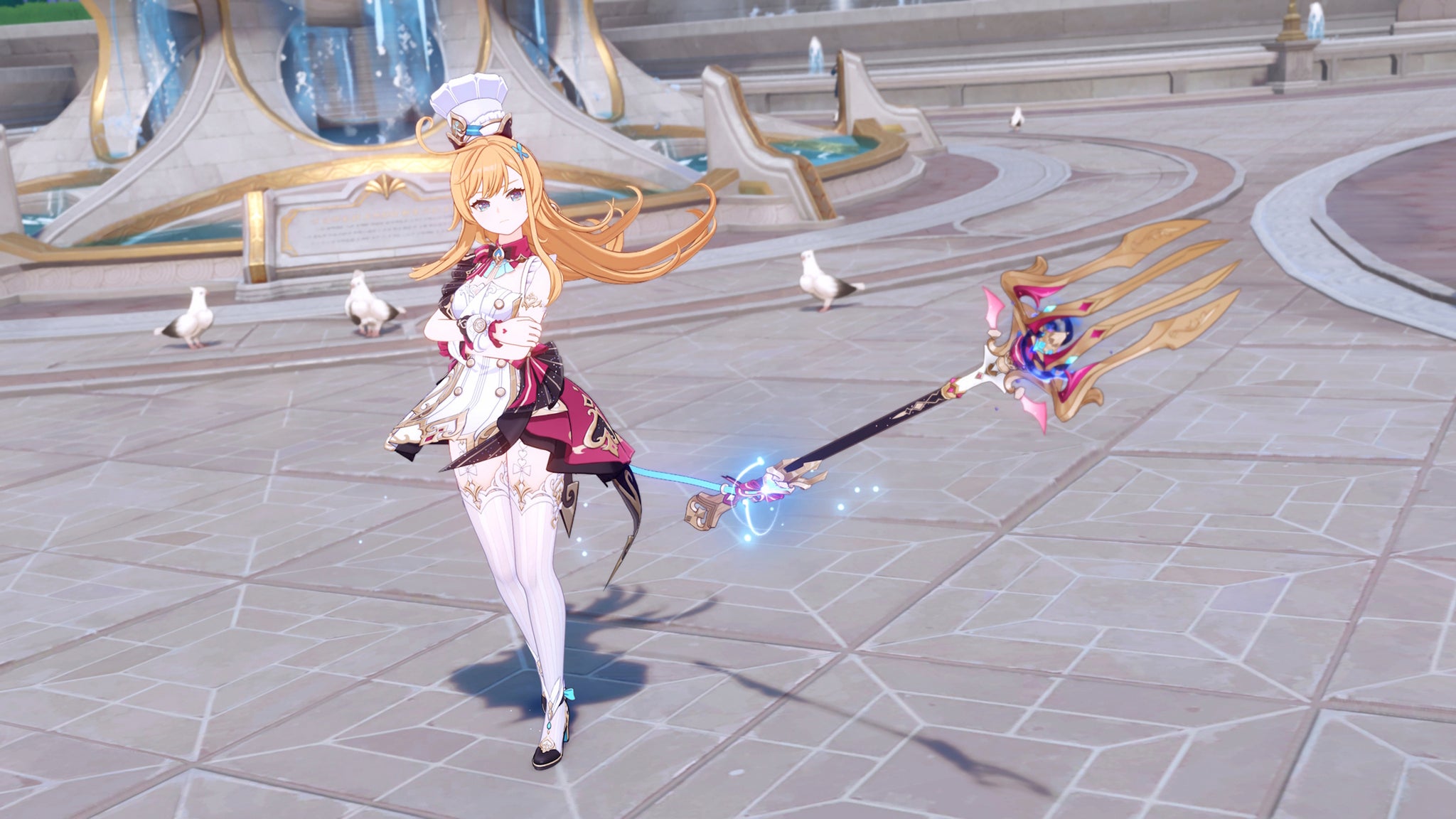 Escoffier in Genshin Impact, posing with her special refrigeration mek - 3