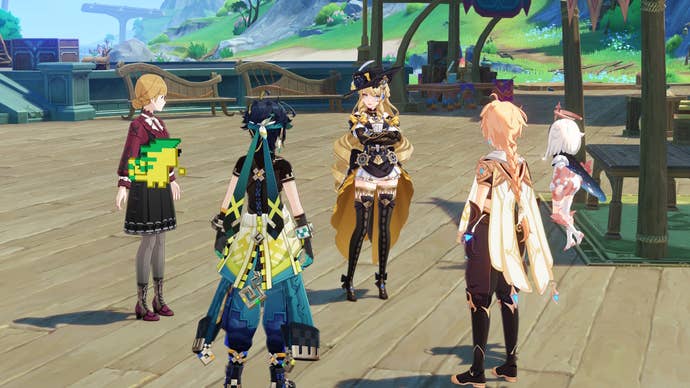Kinich, Navia and traveler at Genshin Impact